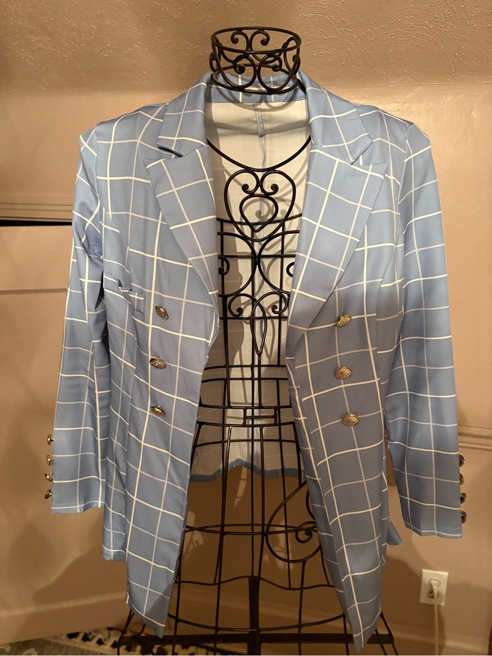 Blue Windowpane Double-Breasted Blazer